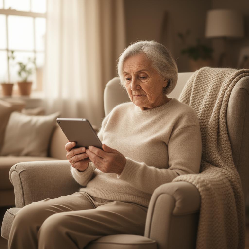 Elderly person using a tablet at home